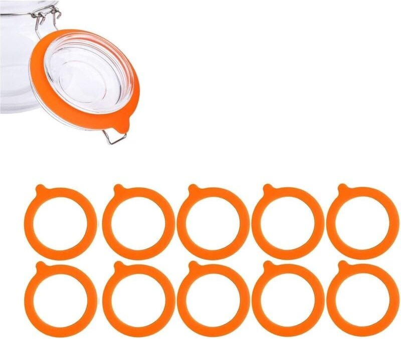 Bluedeer - 10 x orangefarbene Silikon-Dichtungsringe für Glasbehälter, luftdichte Gummidichtungsringe für viele Vorratsg...