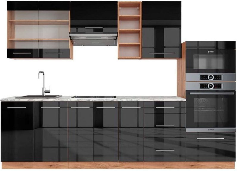 Vicco - Singleküche Fame-Line, Anthrazit-Gold/Weiß, 140 cm , ap Marmor