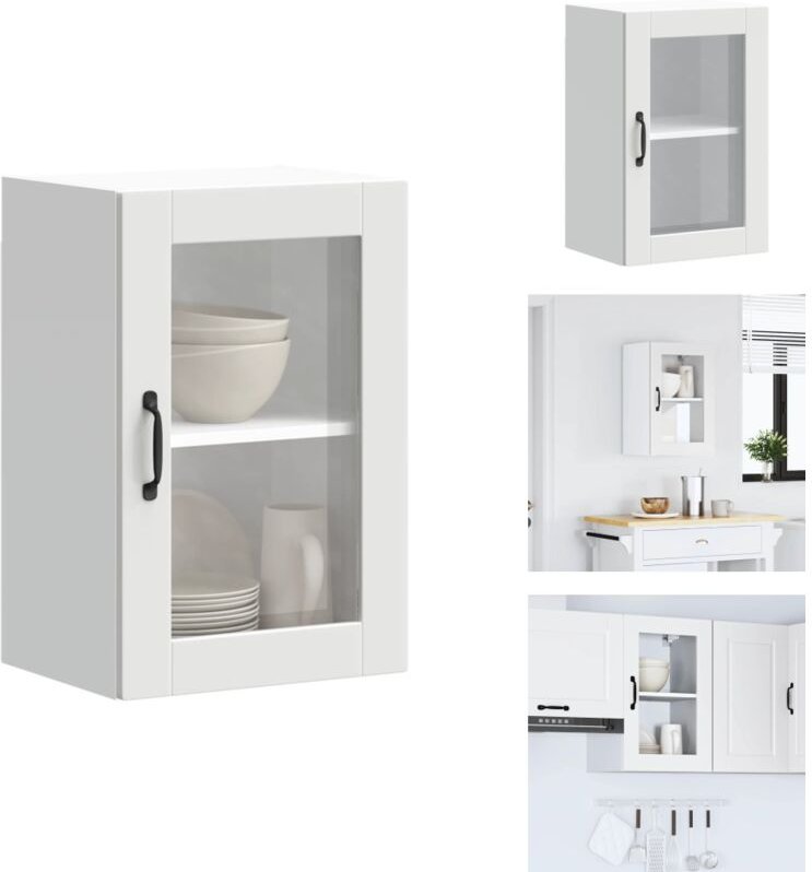 Küchen-Hängeschrank mit Glastür Porto Weiß - Küchen-Wandschrank - Küchen-Wandschränke - Wandschrank Küche - Küchenschran...