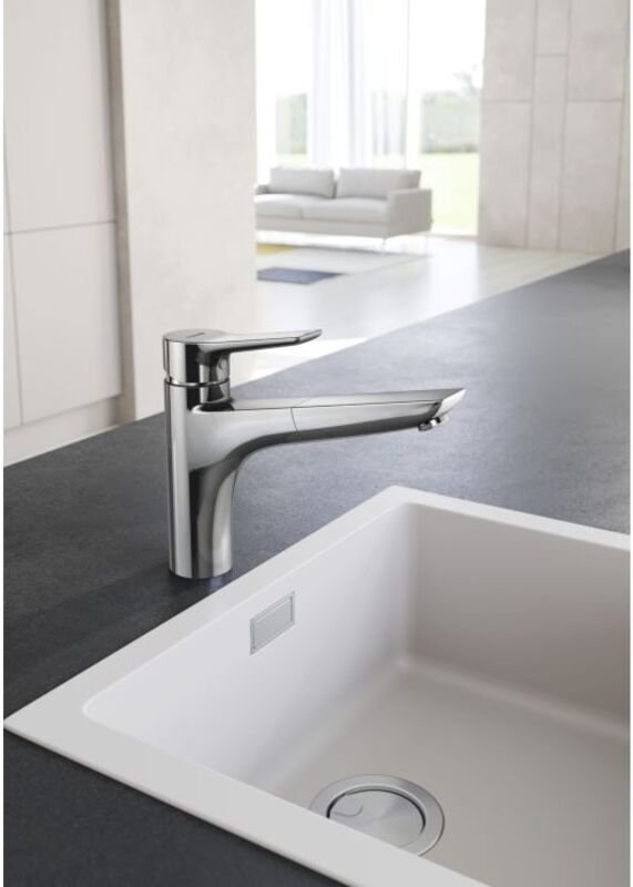 Mix Küchenarmatur-Einhebelmischer 329430575 geschlossener Hebel, schwenkbarer, herausziebarer Auslauf, chrom - Kludi