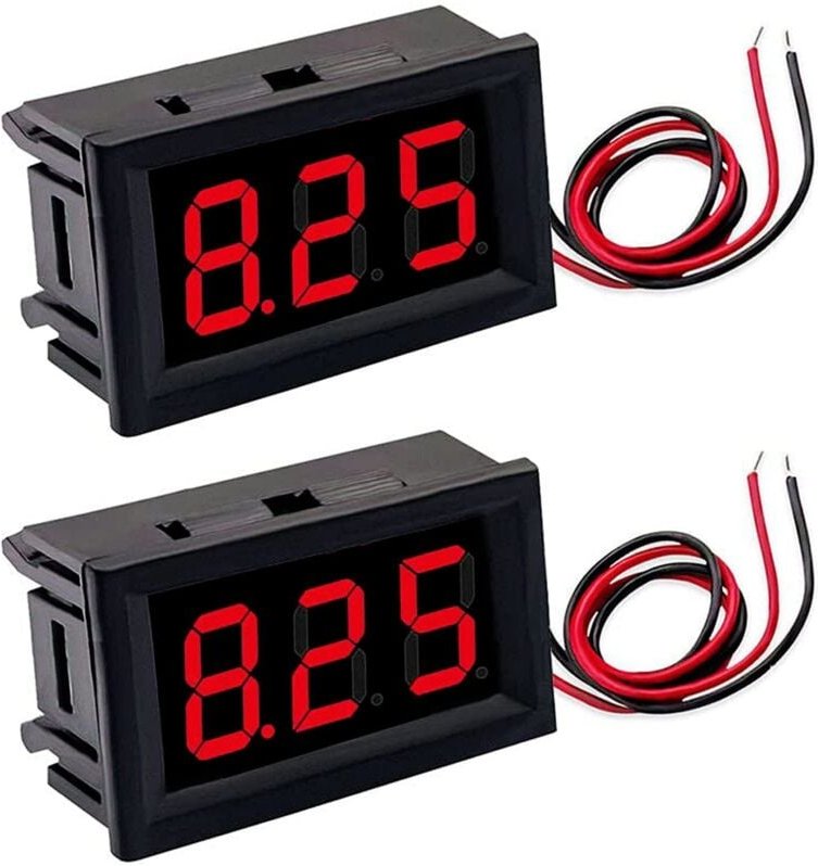 2 Stück DC 4,5 V-30 V digitale Spannungsanzeige 0,56 Zoll 2-Draht-LED-Voltmeter Spannungstester Spannungsmesser (rot)