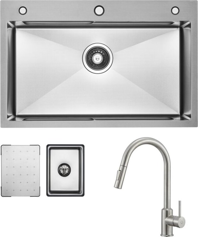 Cecipa Max - Küchenspüle aus Edelstahl 70x45cm Gebürstete Mit Abtropffläche + Ausziehbarer Küchenarmatur gebürstete Mit ...