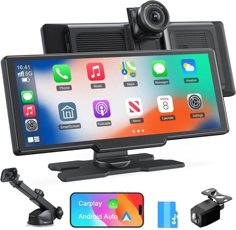 9,26 Zoll kabelloses Apple Carplay-Autoradio, 4K-Dashcam, 1080P-Rückfahrkamera, Sprachsteuerung, Touchscreen, Android Au...
