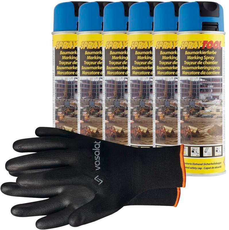 Vasalat - Markierungsspray Set - Markierspray Neon blau für schnelle und saubere Markierungen, 6 Stück