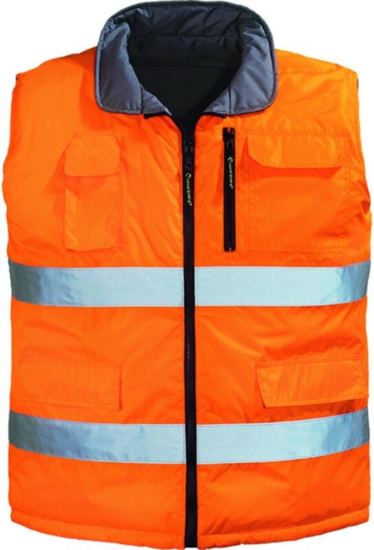 Weste für die Arbeit im Winter, ärmellos, beidseitig tragbar, Hochsichtbarkeit HI-WAY – Neonorange M – 44/46