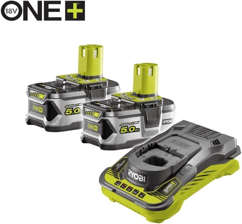 Ryobi 18 V ONE+ Akku-Starterset RC18150-250, inkl. 2x 5,0 Ah Akku und 2,0 A Ladegerät