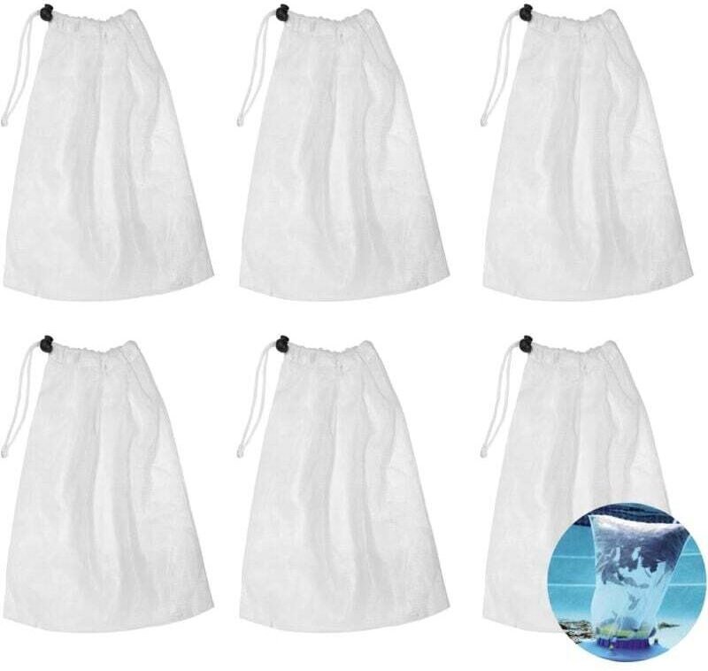 6er-Pack Ersatz-Netz-Auffangbeutel mit Kordelzug für Pool-Staubsauger zum Auffangen von Blättern und kleinem Schmutz