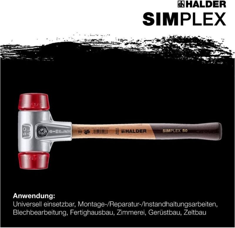 SIMPLEX-Schonhammer, Plastik mit Aluminiumgehäuse und hochwertigem Holzstiel D=50 mm 3106.050