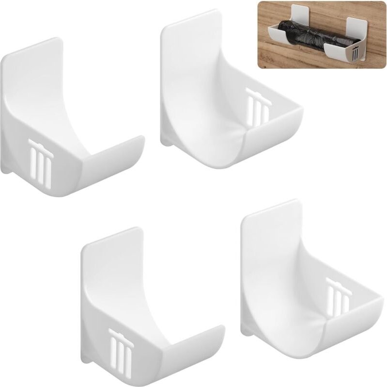 2 Paar Plastiktütenhalter, kein Stanzen, wandmontierter Müllbeutelhalter, weißer Plastiktüten-Organizer, Müllbeutelspend...