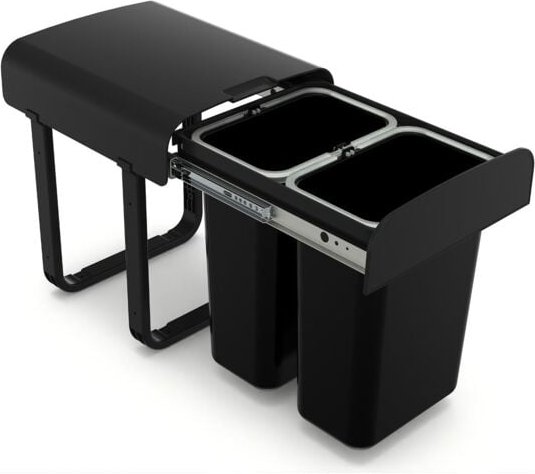 Victory - Einbau-Abfallsammler 16 Liter (2 x 8 Liter) schwarz mit Vollauszug ab 300 mm Schrank