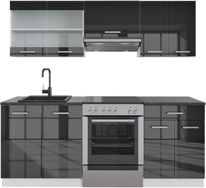 Thumbnail - Küchenzeile R-Line, Anthrazit Hochglanz/Weiß, 200 cm , AP Anthrazit, Vicco