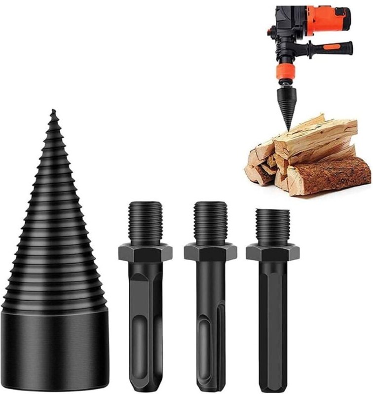 4-teiliger Brennholz-Holzspalter-Bohrer, Holzkegel-Spalter-Bohrer, Schraubendreher, Holzscheit, Brennholz, Hochleistungs...