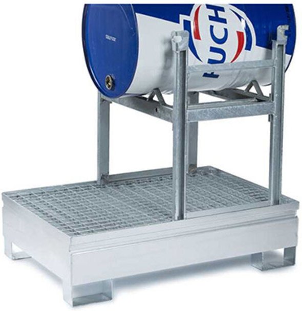 Stahl-Auffangpalette mit Fasshälter - Kapazität 220 Liter - MINIMCT842B-C/S