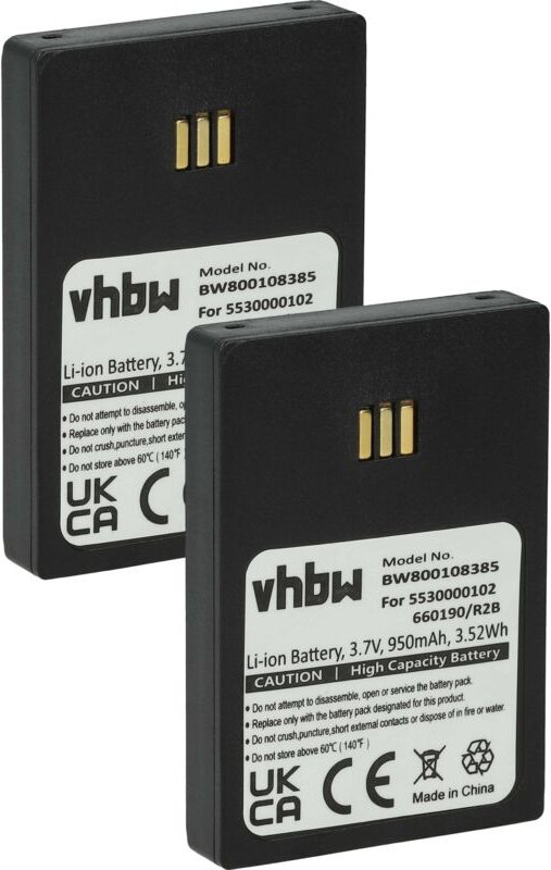 Vhbw - 2x Akku kompatibel mit Ascom i62 Protector, i62 Talker schnurlos Festnetz Telefon (950 mAh, 3,7 v, Li-Ion) Schwar...