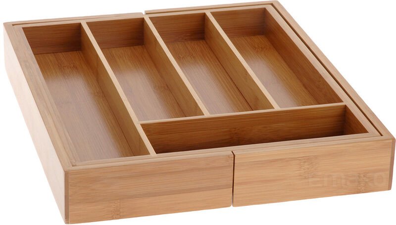 Besteckkasten Besteckeinsatz Schubladeneinsatz Bambus ausziehbar 28,5-45 cm