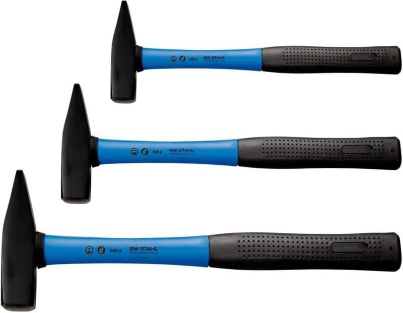 SW-Stahl 50430L Schlosserhammersatz mit Fiberglas-Stiel 3-teilig I Hammer mit Gummigriff I Werkzeughammer mit Fiberglass...