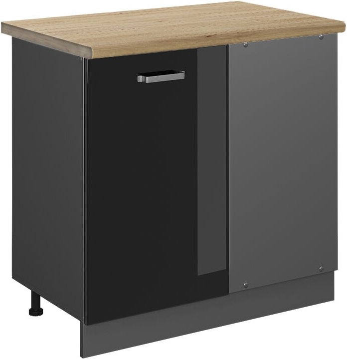 Vicco - Eckunterschrank R-Line, Schwarz Hochglanz, 86 cm, ap Eiche