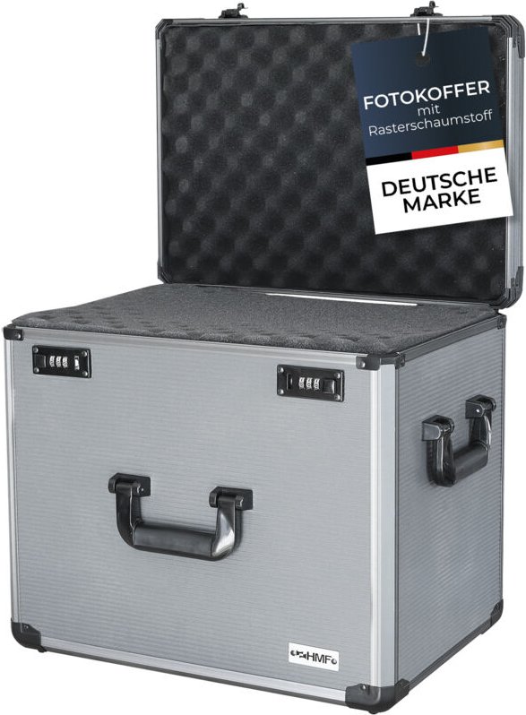 14422-02 Alu Fotokoffer mit Rasterschaumstoff, Universalkoffer, Transportkoffer, 46 x 41 x 33 cm - HMF