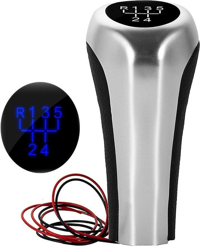 Woosien - 5-Gang-Schaltknauf mit blauer LED-Hintergrundbeleuchtung, Leder-Schalthebel-Griff-Stick für E46 E90 E91 E92 X1...