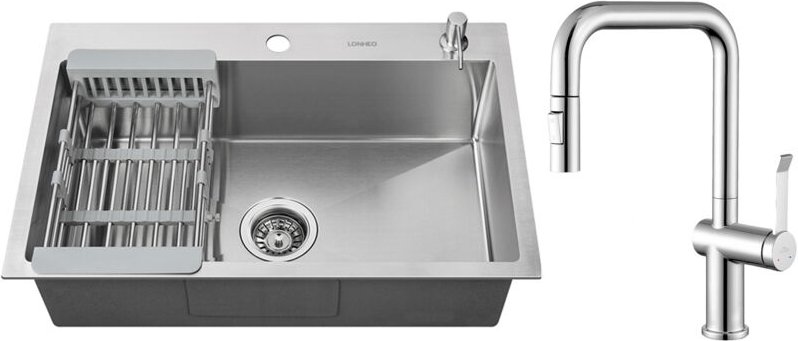 Lonheo Edelstahl Küchenspüle + Hochdruck Ausziehbare Küchenarmatur, 68 x 45 cm Einbauspüle, große Küchenspüle, inkl. Sei...