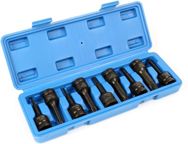 9tlg Schlagschrauber-Nüsse 12,5mm (1/2') Antrieb Vielzahn Innensechsrund T20–T70 75mm lang - Xpotool