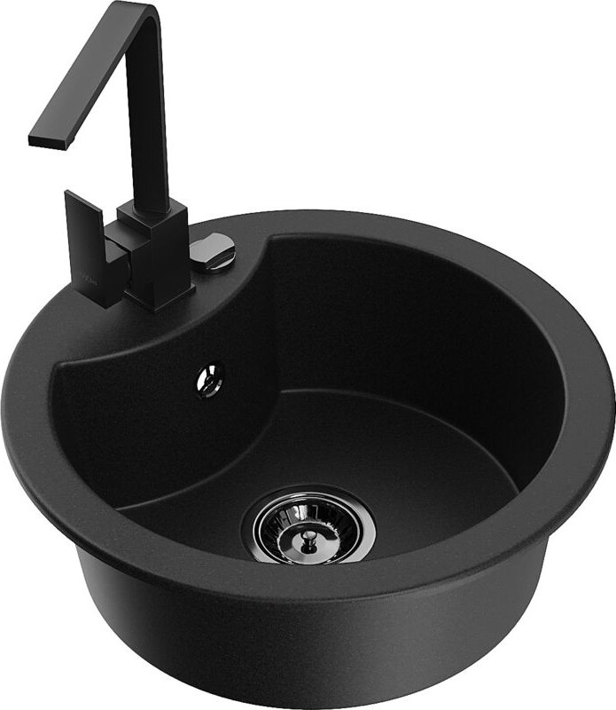Mexen - Diego 1-Becken-Granit-Spüle mit Mischbatterie Rita, Schwarz - 6512-77-670300-70-B