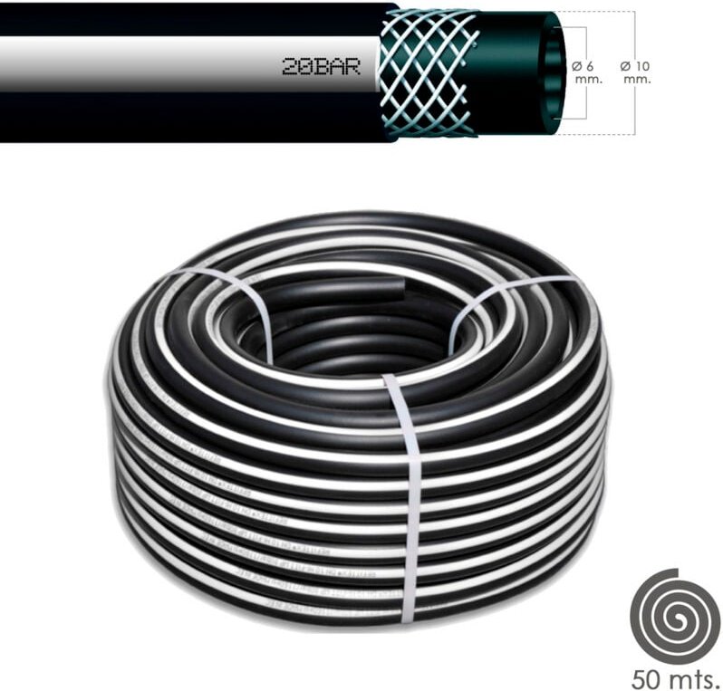 Schwarzer Druckluftschlauch 6x14 mm. 20 bar, 50 Meter Rolle