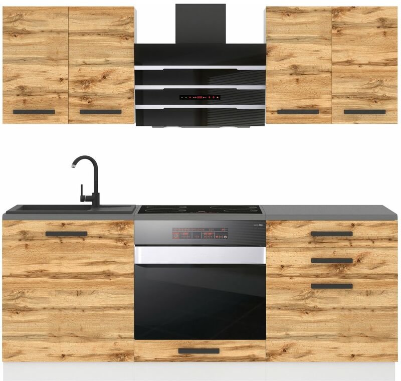 Küchenzeile Küchenblock Mary - Küchenmöbel 180 cm Einbauküche Vollausstattung ohne Elektrogeräten mit Hängeschränke und ...