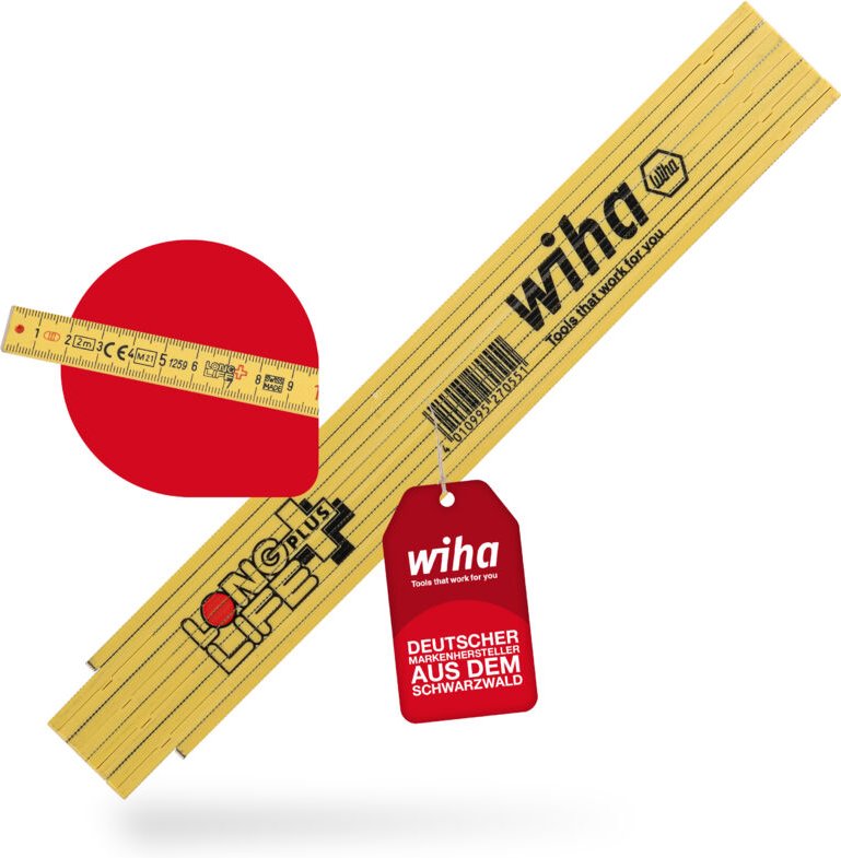 Wiha - Meterstab Longlife® Plus Composite 2 m metrische Skala, (27055) 10 Glieder