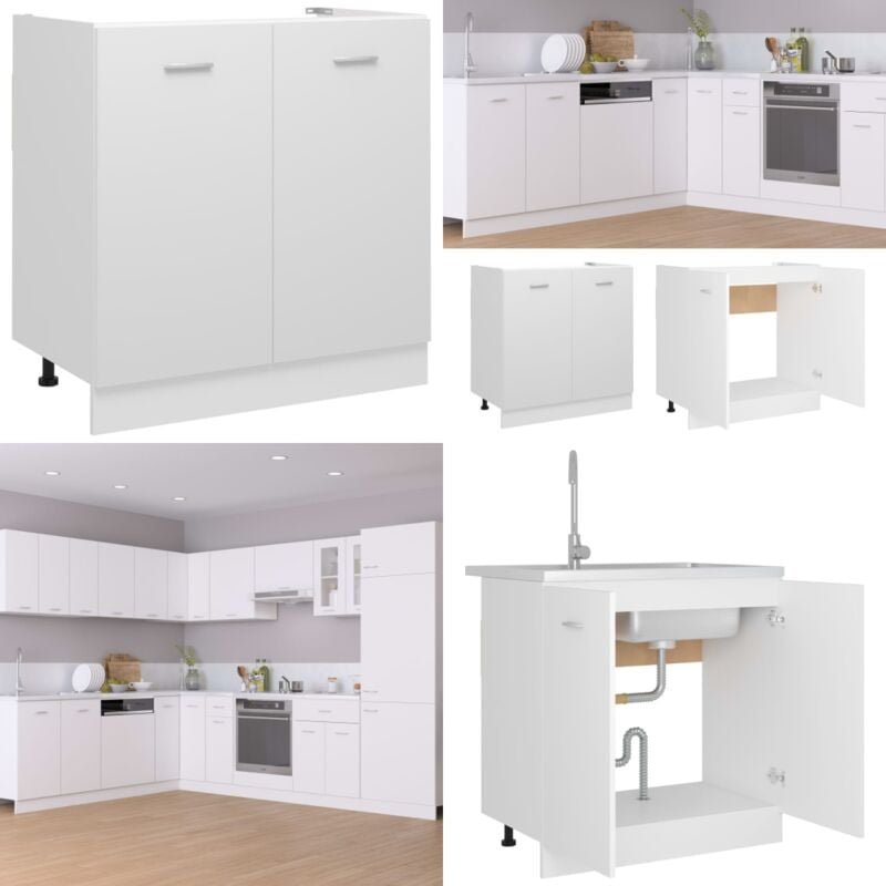 Spülenunterschrank Weiß 80x46x81,5 cm Holzwerkstoff - Küchenmöbel - Holzschrank - Unterschrank - Weißer Schrank - Spüle ...