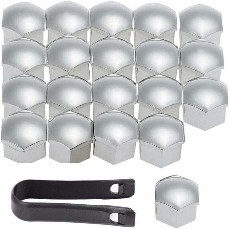 20 Stück 17 mm Radmutternabdeckungen mit Abzieher, silberfarben