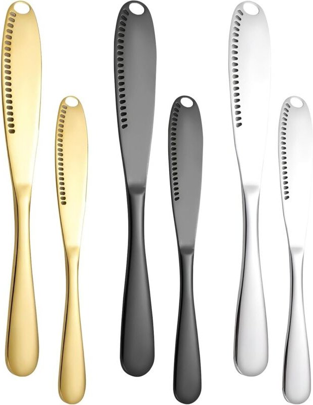 6-teiliges Buttermesser, 3-in-1-Butterschneider, Butterverteiler mit gezackten und gekratzten Löchern, für Butter, Marme...