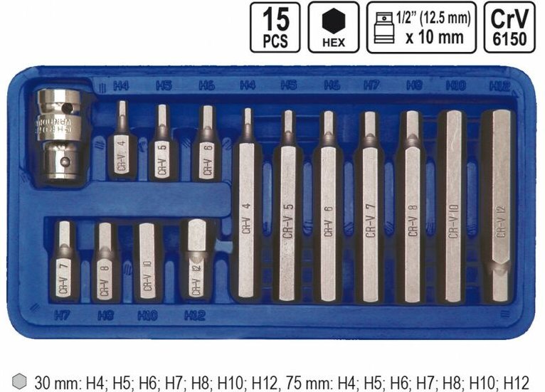 15 Tlg Innensechskant Einsätze Bitsatz mit 1/2 Adapter