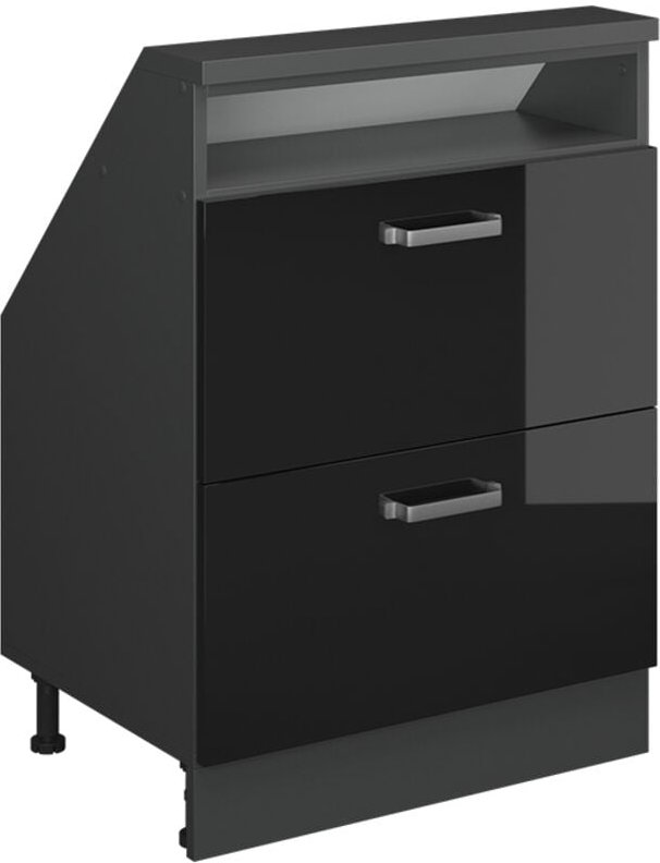 Thumbnail - Dachschrägenschrank Rion, Schwarz Hochglanz/Anthrazit, mit 2 Schubladen, Vicco