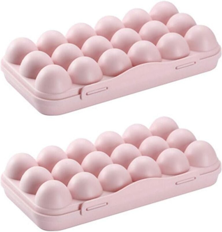 Alovez - 2er-Pack Eierbehälter aus Kunststoff für den Kühlschrank mit Deckel, 18 Fächer, Rosa