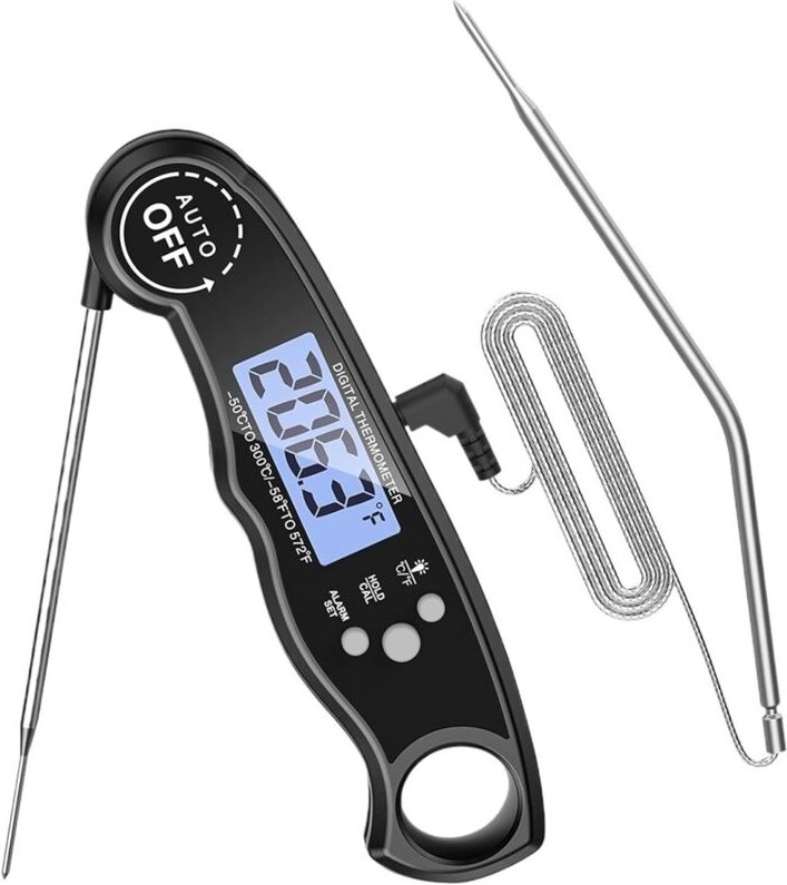 Linghhang - Küchenthermometer, sofort ablesbares Kochthermometer mit 102 cm faltbarer Sonde, Hintergrundbeleuchtung und ...