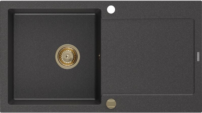 Mexen Leo Granitspüle mit einem Becken und einer Abtropffläche 900 x 500 mm, Schwarz gesprenkelt, Si