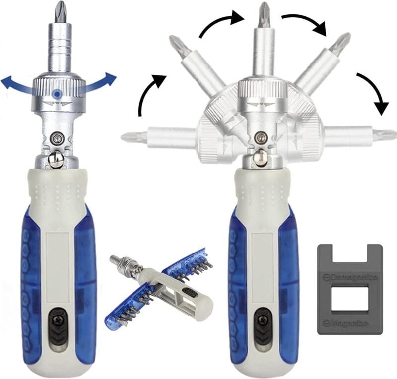 Schraubendreher, Schraubendreher-Set, lzhdzqd 180° drehbarer magnetischer Ratschenschraubendreher, 14-in-1-Set kann für ...
