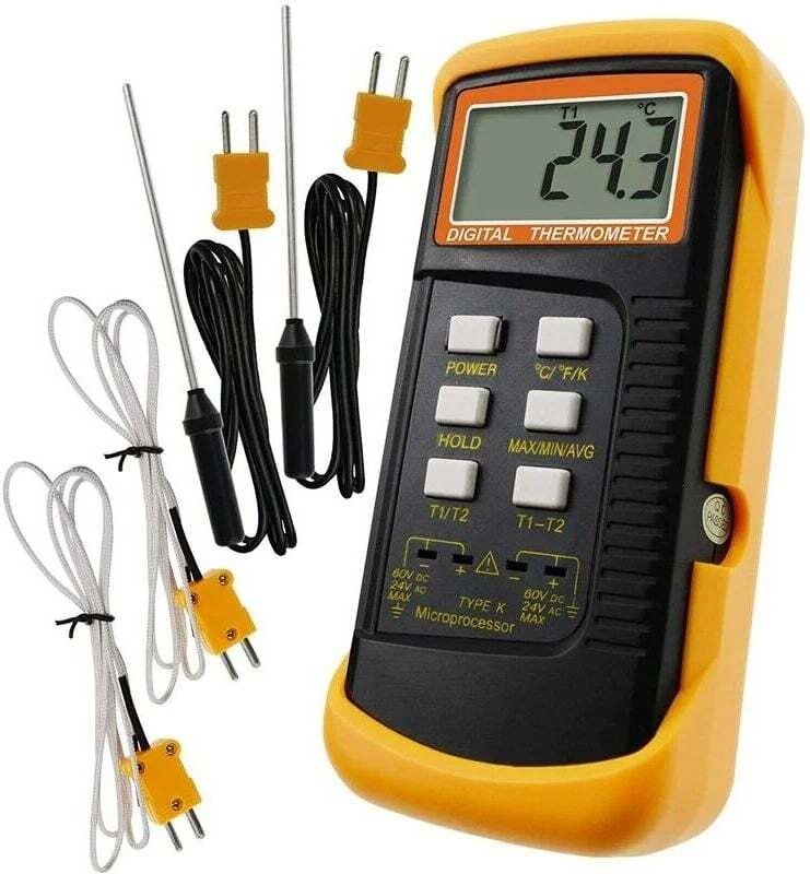 Thumbnail - Typ-K-Thermometer mit 1300 °C-Thermoelementsensor (°c, °f und k mit 4 Thermoelementen (festverdrahtet und Edelstahl) - T...