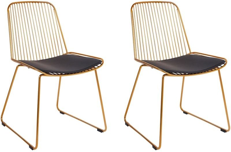 Metallstuhl 2er Set Gold u. Schwarz aus Stahl mit Kunstleder Sitz Glamour Stil Modern für Küche Esszimmer Essbereich