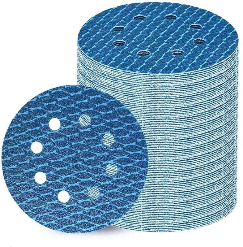 Thumbnail - Packung mit 80 Blättern 125-mm-Klett-Schleifpapier, Körnung 100, 8 Löcher, ideal für 125-mm-Schleifscheiben, Klett- und ...