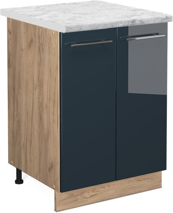 Vicco - Unterschrank Fame-Line, Dunkelblau Hochglanz, 60 cm , ap Marmor