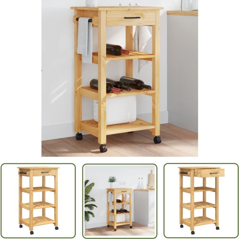 The Living Store Küchenwagen MONZA 48x40x90 cm Massivholz Kiefer - Holz Küchenwagen - Küchenschrank - Vintage Möbel - Ma...