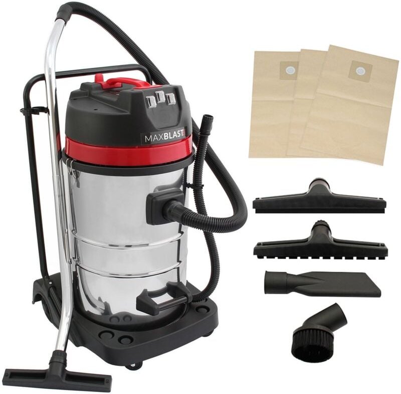 Industriestaubsauger 80L Nass- und Trockensauger 3000W Edelstahl Gewerbe-Hoover
