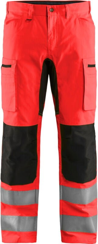 Hochsichtbarer dehnbarer Handwerker-Arbeitshosen 1585 - Neonrot/Schwarz M - FR(44) - SE(C50) - Kurz