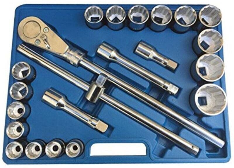 Set mit 22 großen Steckschlüsseln, 3/4 Zoll, Polygon-Ratsche mit Hebelwagen, 19–50 mm - - Ymyny
