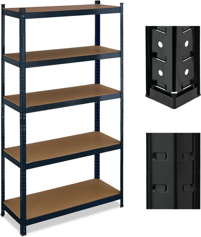 Schwerlastregal, 5 Ebenen, hbt: 180 x 100 x 40 cm, bis 500 kg, Stahl, Lagerregal für Keller & Garage, schwarz - Relaxday...