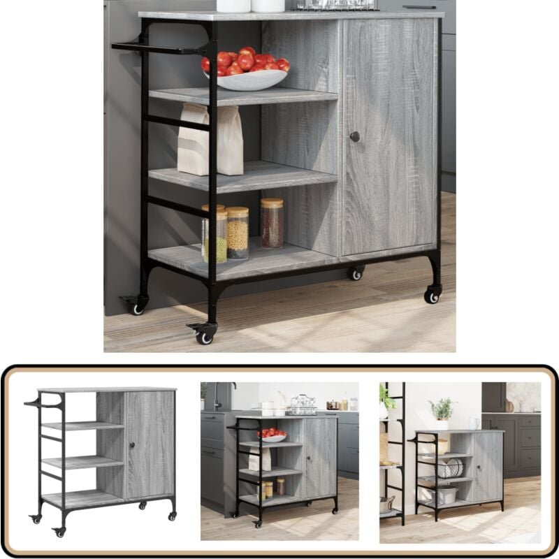Küchenwagen Grau Sonoma 87,5x38,5x84,5 cm Holzwerkstoff - Küchenschrank - Küchentisch - Kücheninsel - Rollwagen - Mobili...