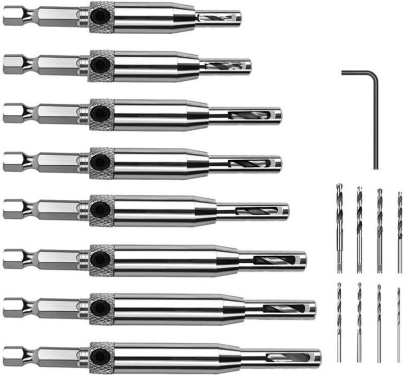 Zentrierbohrer, 16-teiliger selbstzentrierender Scharnierbohrer, Lochbohrwerkzeug für die Holzbearbeitung, verstellbare ...