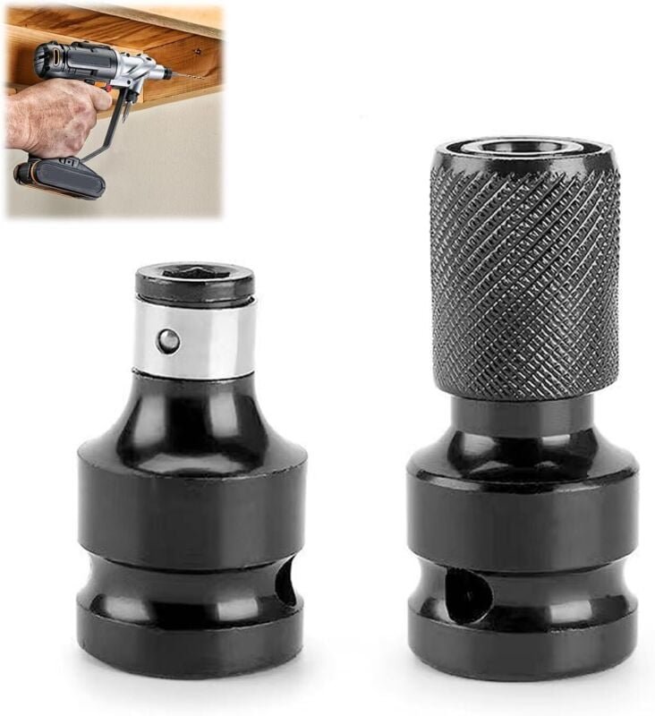 Thumbnail - Jalleria - 2-teiliges Schlagschrauber-Bit-Set, Steckschlüssel-Adapter, 1/2 1/4 Adapter, Steckschlüssel-Bit, Stahl-Ratsch...